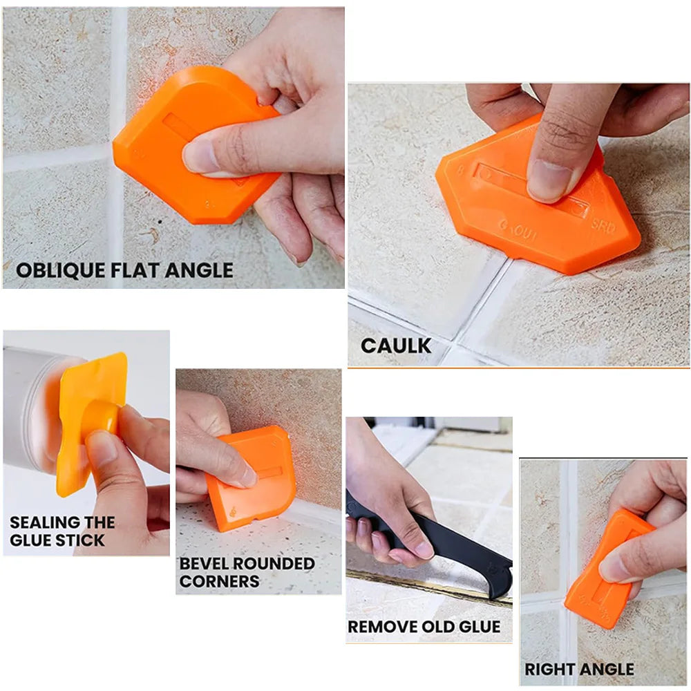 5in1 Silicone Scraper Squeegee Glue Remover Knife Caulking Angle Beauty Crack Trowel Tool Grout Scraper Kit Multifunctional Home