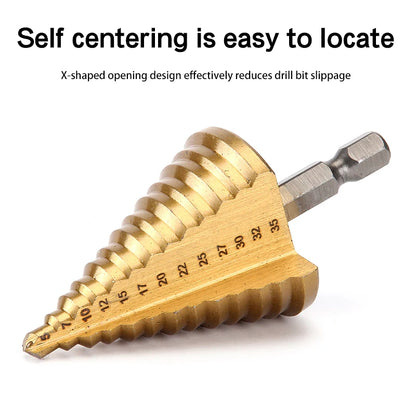 5-35 Gold Titanium Plate Pagoda Drill Hexagonal Straight Groove Step Drill Bit Wood Plastic Aluminum Hole Expand Tool Accessory