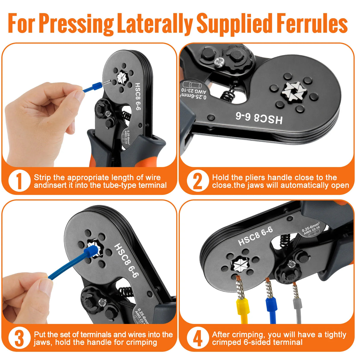 Ferrule Crimping Tool or Tool Kit,HSC8 6-6A/6-4A Ratchet Mini Electrical Clamp,for Tubular Terminal,WOZOBUY Brand Hardware Tool