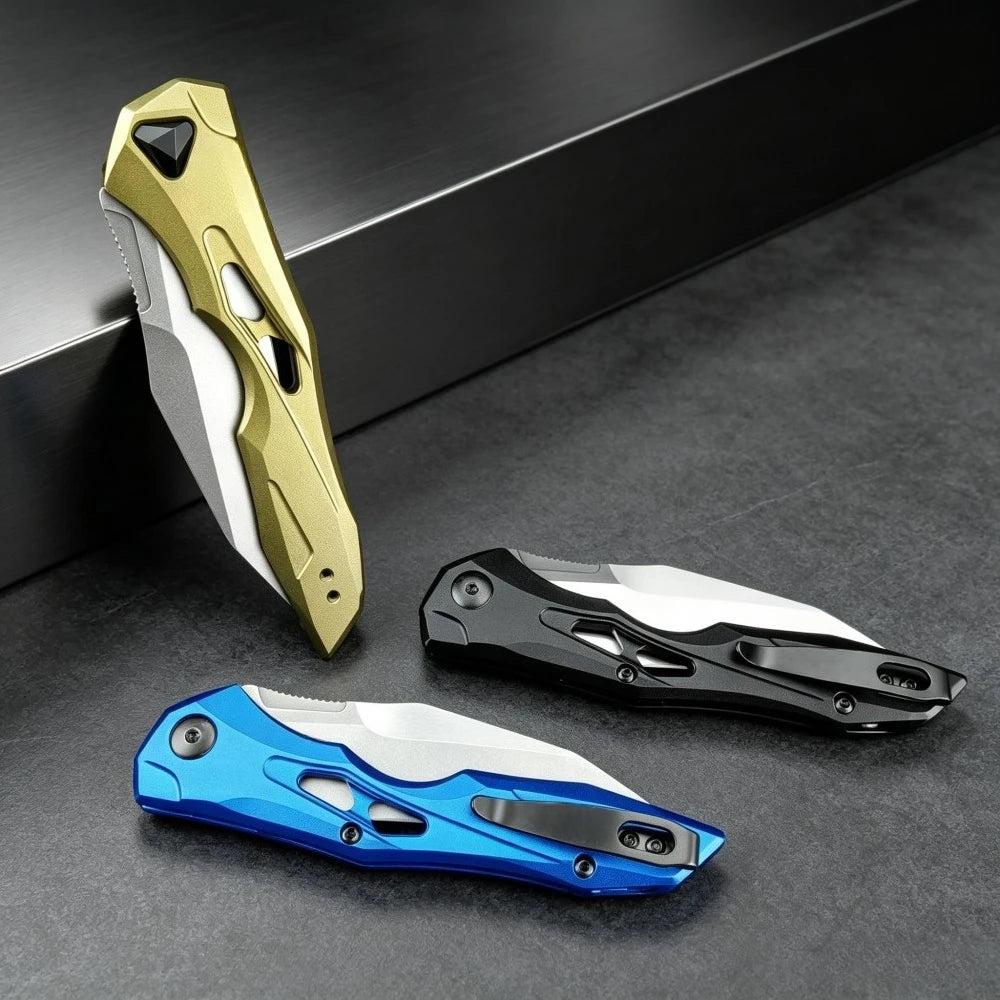 7650 Folding Knife CPM154 Blade Aluminum Handle EDC Portable Outdoor Multi-functional Practical Tool Hiking Camping Mountaineering Wild Exploration Carry Gear
