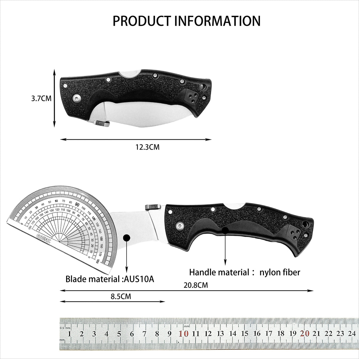 EDC Portable Pocket 62 Folding Knife AUS10A Blade Nylon Fiber Handle Outdoor Barbecue Fishing Jungle Hiking Wild Exploration Multi-functional Practical Tool