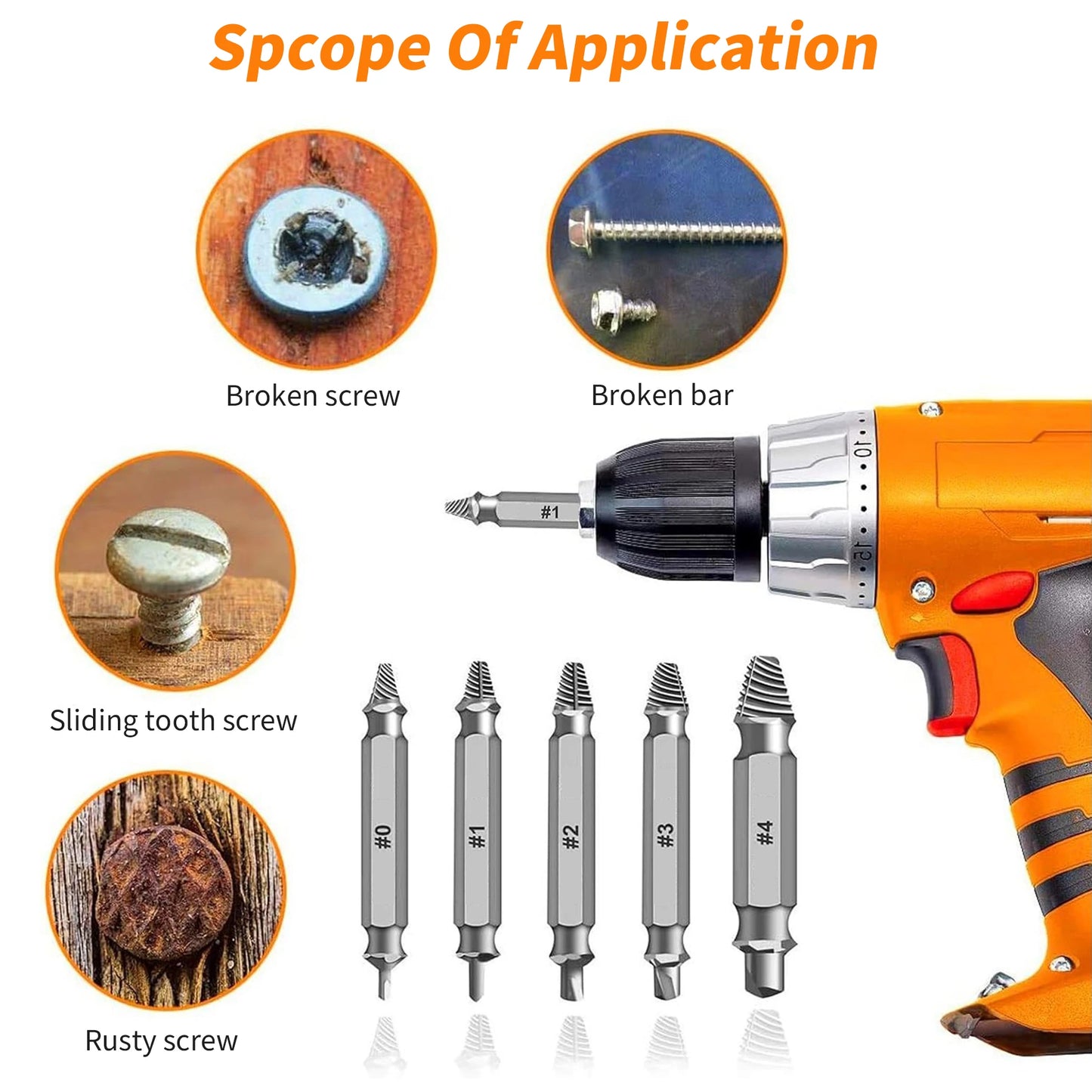 5pcs Broken Screw Extractor Set HSS Screw Extractor Drill Bit Damaged Bolt Remover Tool Kit