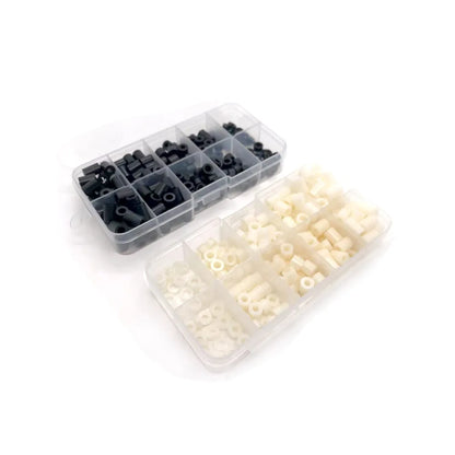 200pcs/set M3 M4 10 Sizes Black White ABS Nylon Plastic Non-Threaded Spacer Hollow Standoff Washer Set Box Assortment Kit