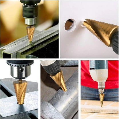 4-12/4-20/4-32mm Spiral Grooved Step Drill Bits HSS Titanium Coated Drill Hex Shank Cutting Tool for Wood, Stainless Steel,Metal
