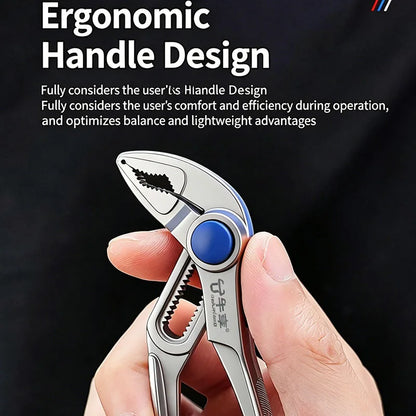 4 Inch Mini Groove Joint Pliers with Push Lock V Jaw Fast Adjustable for Tight Spaces Multi Surface Grip