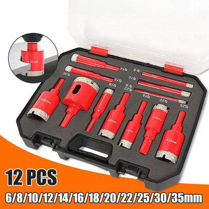 12Pcs Diamond Coated Drill Bits Set 6-35mm Hole Saw Kit for Glass Marble Granite Stone Tile Ceramic - Hand Tool