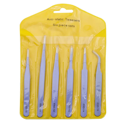 6pcs Precision Tweezer Set ESD Anti-Static Non-magnetic Tweezers for Electronics Craft Laboratory Work Jewelry-Making Hand Tool