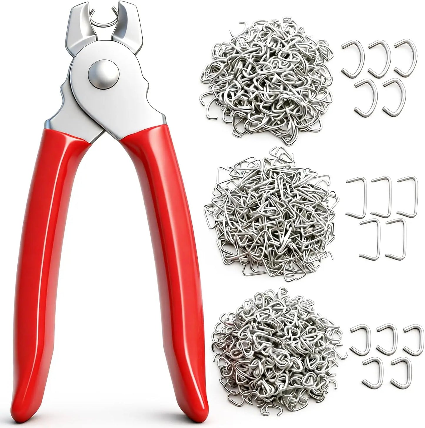 Hog Ring Pliers Kit with Galvanized Rings for Animal Pet Cages Furniture Ropes Bagging Auto Upholstery DIY Repair Tool