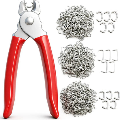 Hog Ring Pliers Kit with Galvanized Rings for Animal Pet Cages Furniture Ropes Bagging Auto Upholstery DIY Repair Tool