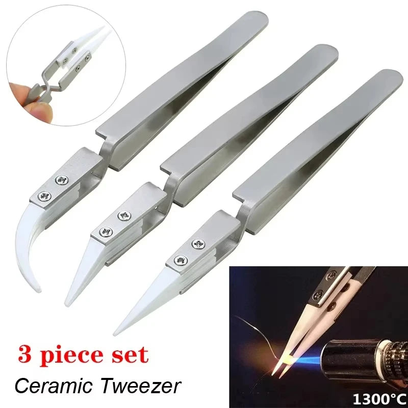 1/3 Pcs Precision Ceramic Straight Tip Soldering Tweezers Anti-Static Reverse Acid Resistant Electronic Repairing Tool
