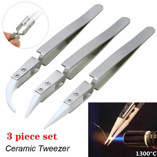 1/3 Pcs Precision Ceramic Straight Tip Soldering Tweezers Anti-Static Reverse Acid Resistant Electronic Repairing Tool