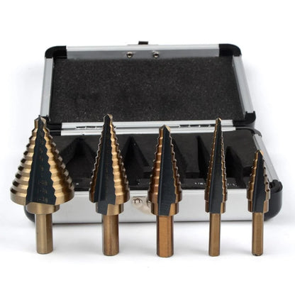 5Pcs Step Drill Bit Set HSS Cobalt Multiple 50 Sizes Conical Hole Cutter Titanium Coated Carbide Drill Bits Punch Tool for Stainless Steel Iron Sheet Metal Wood Drilling Hardware Multipurpose Industrial