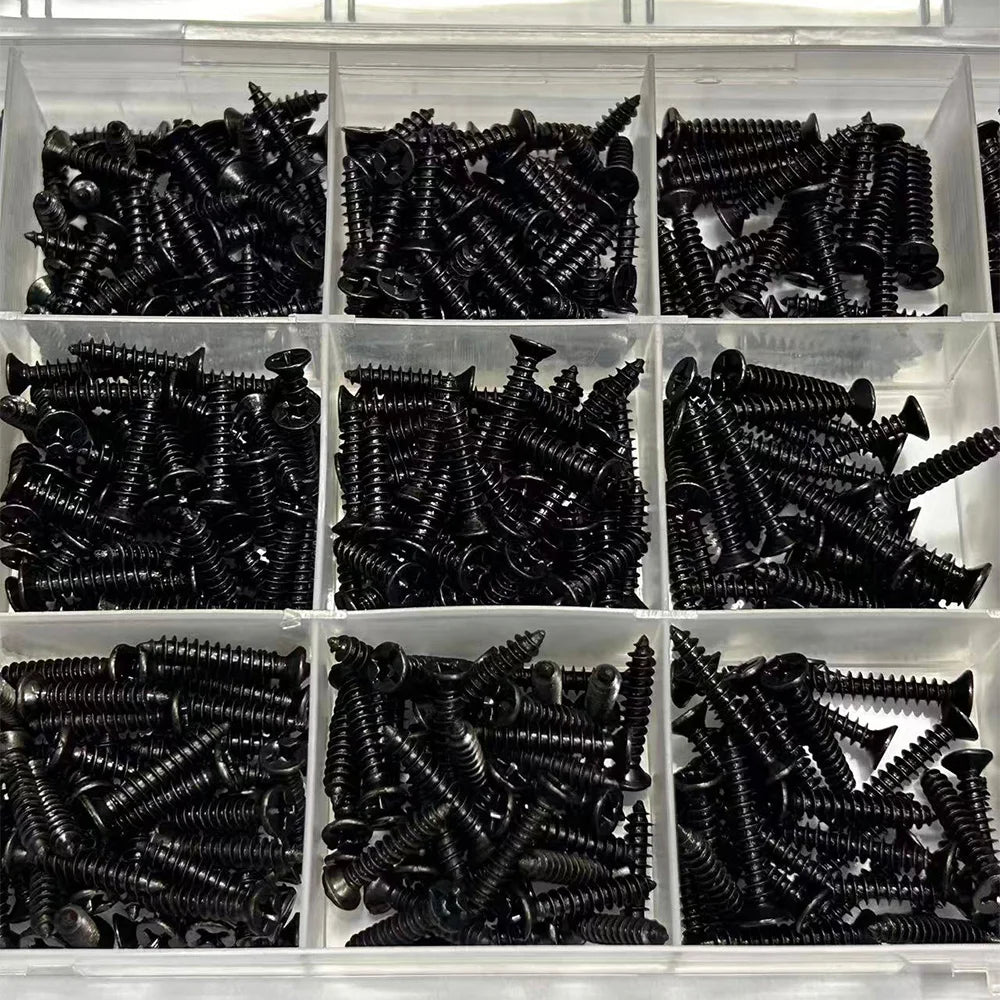 380 Black Self-Tapping Screws (6mm, 8mm, 10mm, 12mm, 14mm, 16mm, 18mm, 20mm), Wood Screw Locking Kit