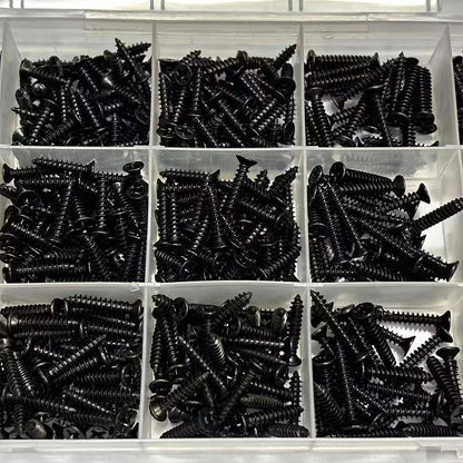 380 Black Self-Tapping Screws (6mm, 8mm, 10mm, 12mm, 14mm, 16mm, 18mm, 20mm), Wood Screw Locking Kit