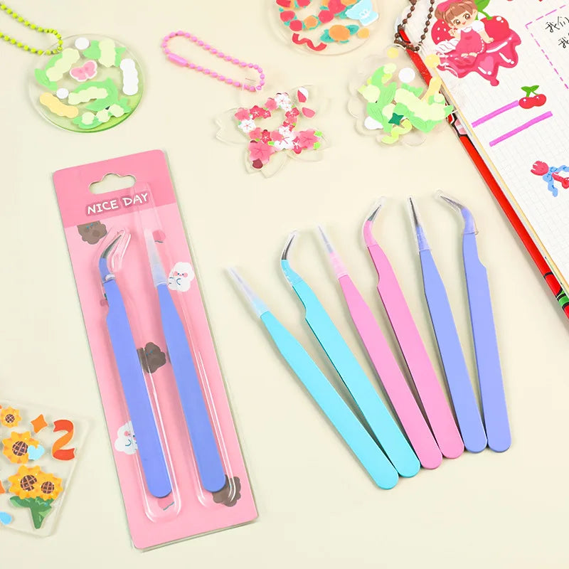 6pcs Tweezers Set - Angle and Straight Hand Tools for DIY Scrapbooking, Jewelry Making, Beading Work - Scrapbooking Supplies