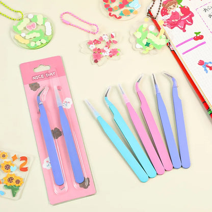 6pcs Tweezers Set - Angle and Straight Hand Tools for DIY Scrapbooking, Jewelry Making, Beading Work - Scrapbooking Supplies