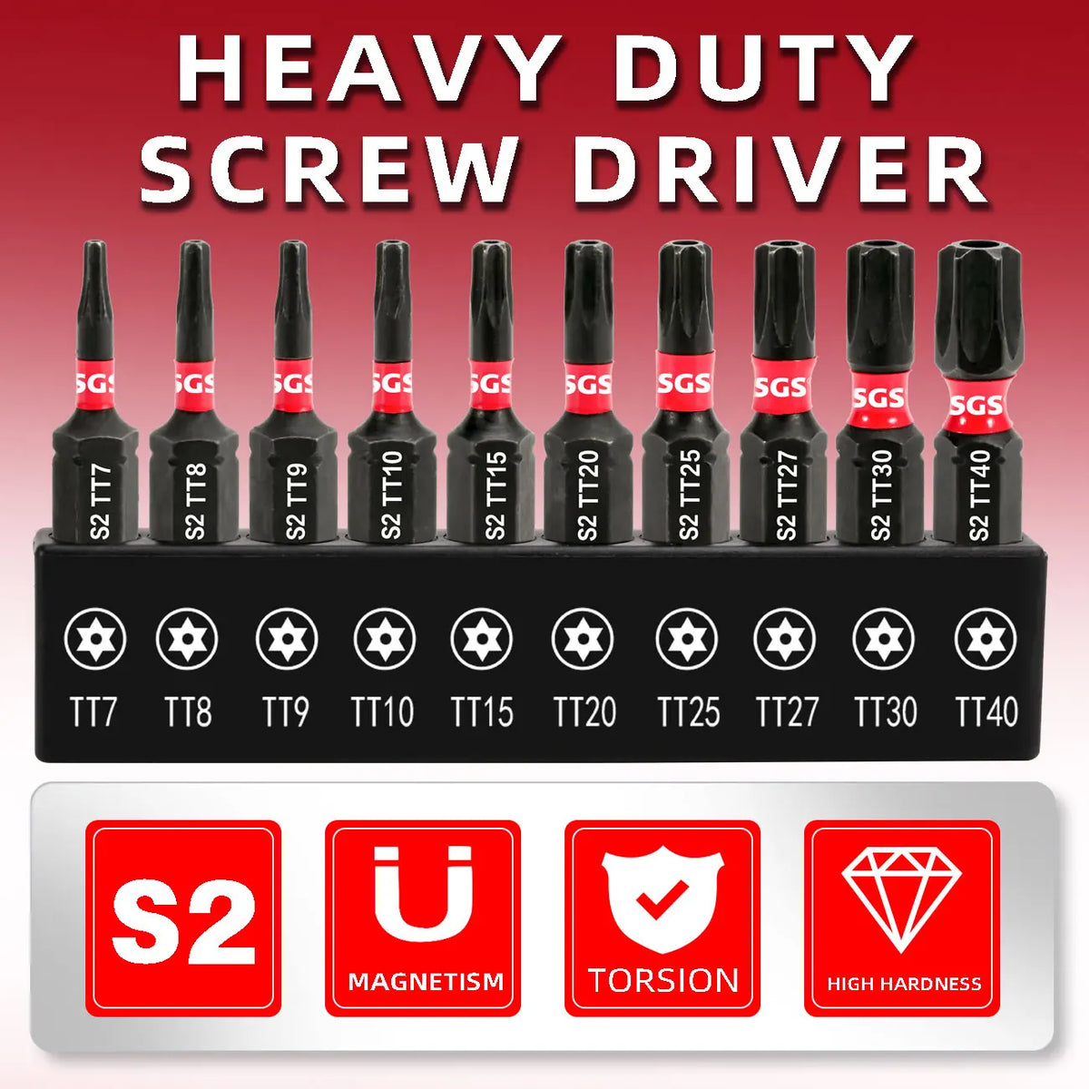10 Pieces of Impact-Resistant S2 Steel Safety Torx Bits 25mm, Strong Magnetic, Non-Slip, High Hardness, Wear-Resistant, with Black Base, Screwdriver Bit Set
