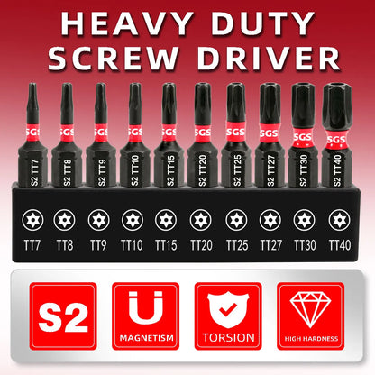 10 Pieces of Impact-Resistant S2 Steel Safety Torx Bits 25mm, Strong Magnetic, Non-Slip, High Hardness, Wear-Resistant, with Black Base, Screwdriver Bit Set