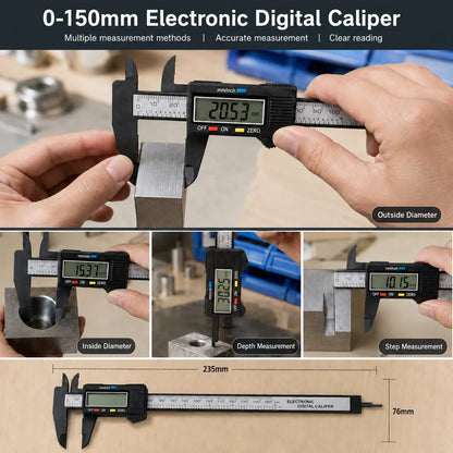 0-150mm Carbon Fiber Digital Vernier Caliper, Dual MM/INCH Unit, Measure Inner/Outer Diameter of Jewelry, Hardware Mechanical Pa