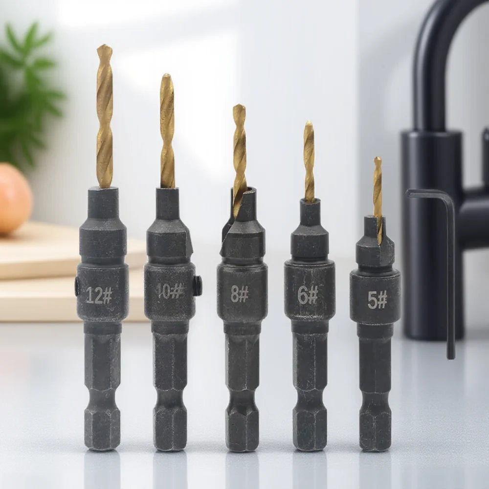 5Pcs Conical Drill Bit Countersink Woodworking Drilling Pilot Holes HSS Universal Counterbore Cutter Screw Hole Drill