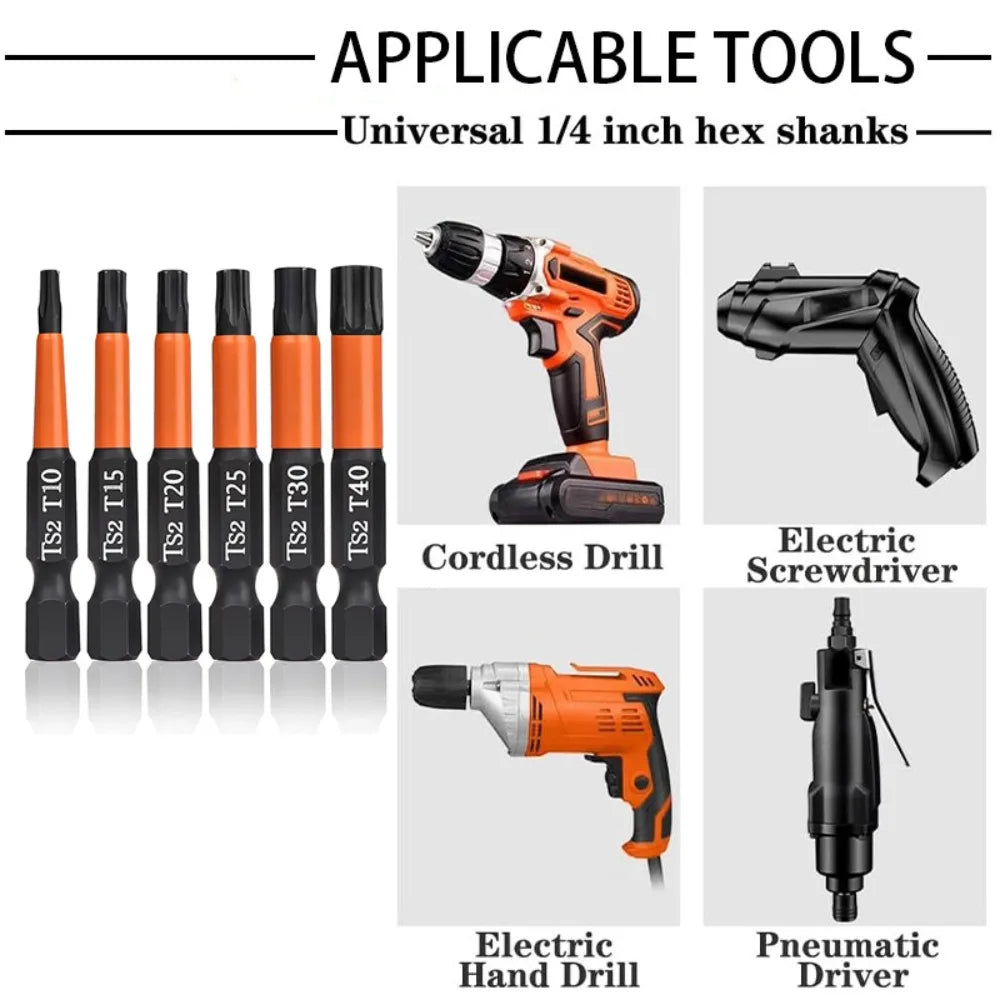 6-Piece Star Screwdriver Bit Set, 1/4' Hex Shank Screwdriver, 2' T10, T15, T20, T25, T30, T40 Star Screwdriver Bits, Versatile