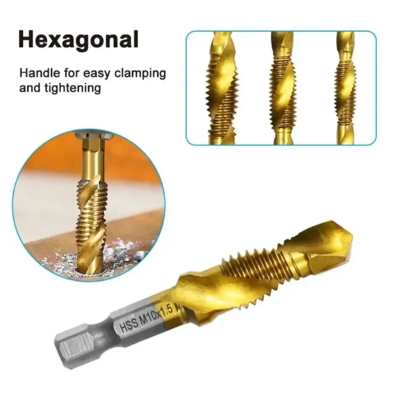 6Pcs HSS Drill Tap Set High Speed Combination Drill and Tapping Tool for Drilling Tapping Threading M3 M4 M5 M6 M8 M10 Drill Bit