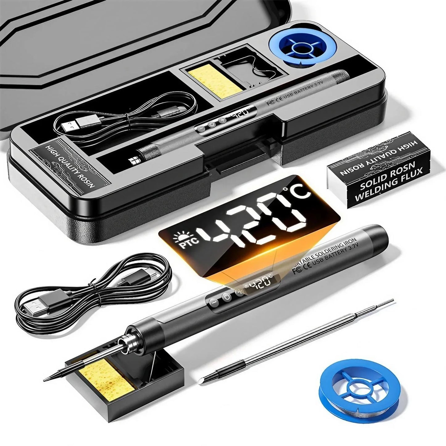 USB Rechargeable Mini Soldering Iron  Adjustable Temperature Soldering Tool with Accessories, Perfect for DIY Projects & Repairs