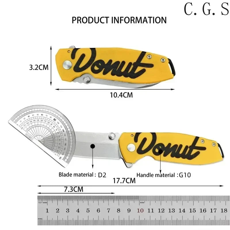 DONUT X Pocket Folding Knife D2 Steel Blade G10 Handle Outdoor Jungle Survival Self-defense Hunting Survival Tool