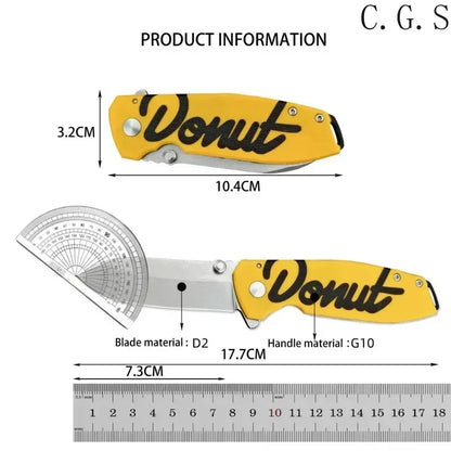 DONUT X Pocket Folding Knife D2 Steel Blade G10 Handle Outdoor Jungle Survival Self-defense Hunting Survival Tool