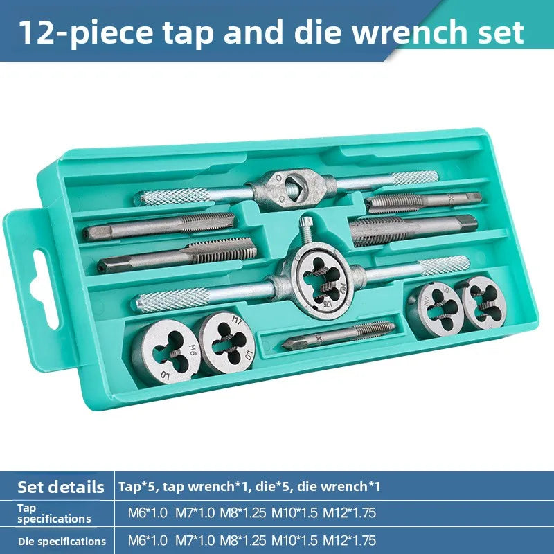 Manual Tap and Die Set with Drill Bits Reamers and Handle Tools for Thread Cutting DIY Hardware Kit Durable Steel