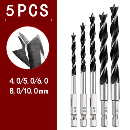 3/5/7PCS 3/4/5/6/7/8/10mm 1/4 Hexagonal Handle Three Pointed Woodworking Drill Bit Set Woodworking Hole Reaming Power Tool