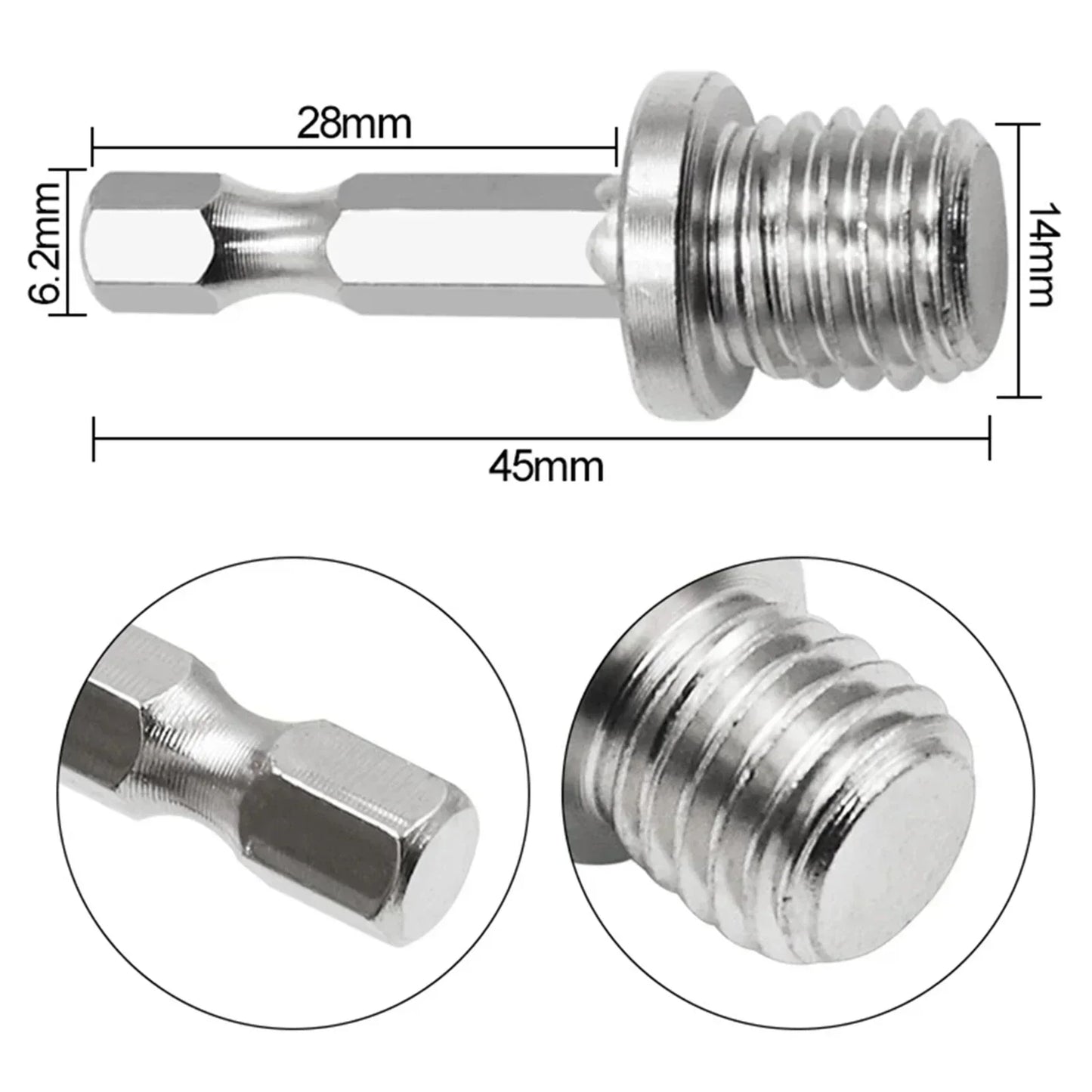 M14 Drill Adapter 1/4 Hex Shank Drill Adapters Screw Thread Connecting Rod Angle Mill Handle Polishing Grinder Electric Tool