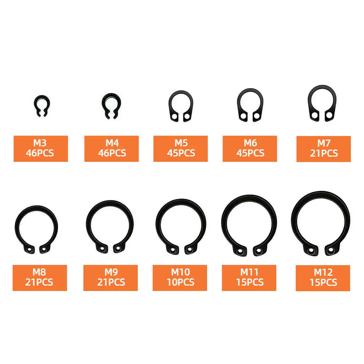 285/392/449Pcs M3-M25 Black Alloy Steel C Clip External Circlip Set Snap Ring Retaining Ring for Shaft Bearing Hardware