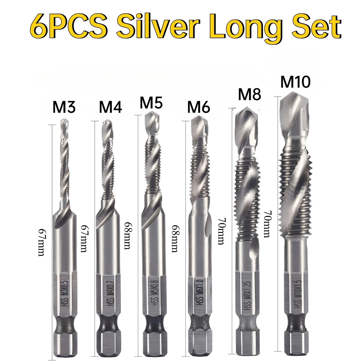 6Pcs HSS Drill Tap Set High Speed Combination Drill and Tapping Tool for Drilling Tapping Threading M3 M4 M5 M6 M8 M10 Drill Bit