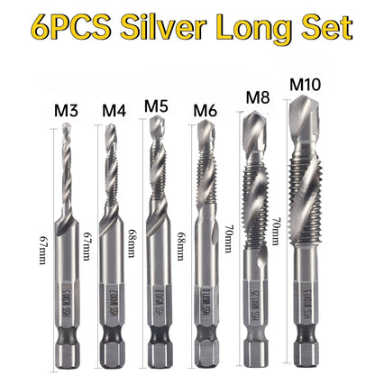 6Pcs HSS Drill Tap Set High Speed Combination Drill and Tapping Tool for Drilling Tapping Threading M3 M4 M5 M6 M8 M10 Drill Bit