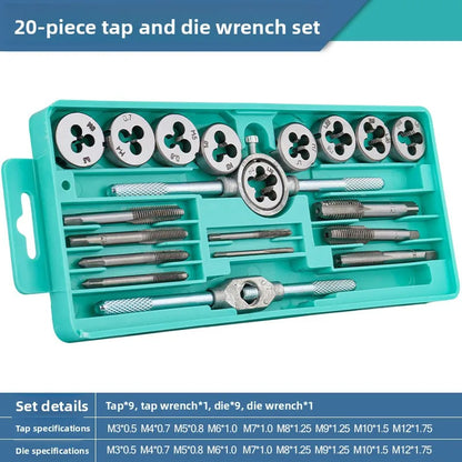 Manual Tap and Die Set with Drill Bits Reamers and Handle Tools for Thread Cutting DIY Hardware Kit Durable Steel