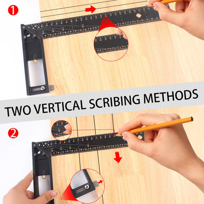 Woodworking Square Ruler - Right Angle Ruler Carpenter Square Layout Tool, Retractable Ledge, 30/40CM Multi-Angle Scribe Mark