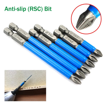 7pcs 1/4" Hex Shank Fits Magnetic PH2 Long Reach Electric ARC Screwdriver Bits Exactness Single Phillips Cross Head Tool