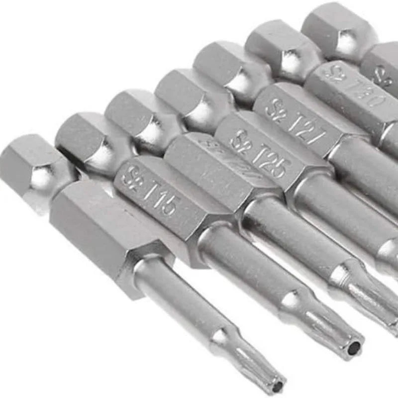 7 Pcs 5 Point Star Screwdriver Bits 50mm S2 Magnetic Star Screw Driver 1/4" Hex Shank T10 T15 T20 T25 T27 T30 T40