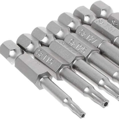 7 Pcs 5 Point Star Screwdriver Bits 50mm S2 Magnetic Star Screw Driver 1/4" Hex Shank T10 T15 T20 T25 T27 T30 T40