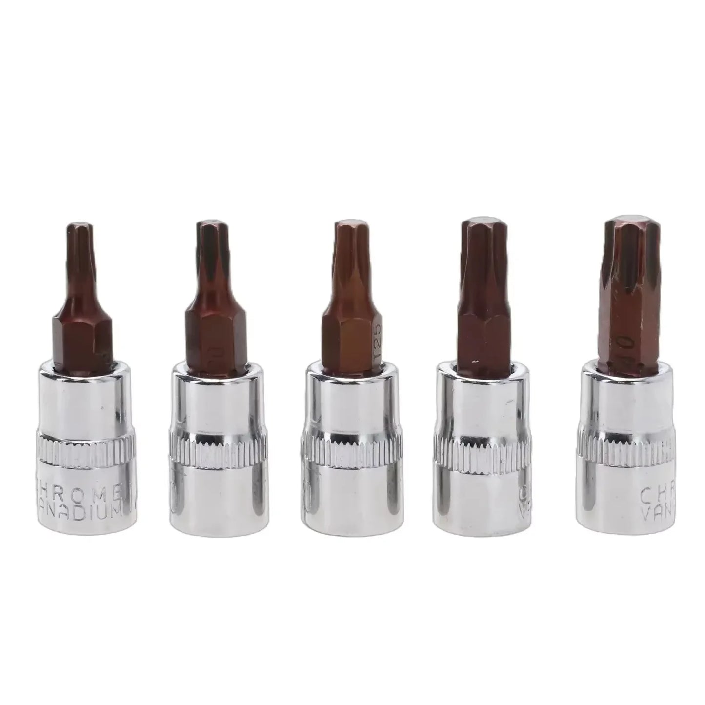 5pcs 1/4 Inch Drive Torx Bit Socket Set T15 T20 T25 T30 T40 S2 Steel High Torque Star Screwdriver Bits for Ratchet Wrench
