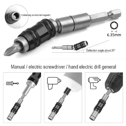 20° Adjustable Angle Magnetic Bit Extension Rod , 1/4" Hex Quick Release Magnetic Screwdriver Bit Holder for Electric Drill