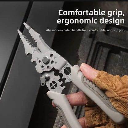 Multifunction Industrial Wire Stripper Cutter Crimper Heavy Duty Stainless Steel Electrical Pliers with Ergonomic Comfort Grip+