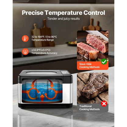 SucceBuy 800 W Sous Vide Cooker  with LED Digital Display Glass Lid Precise Temperature & Timer Control for Family & Friends