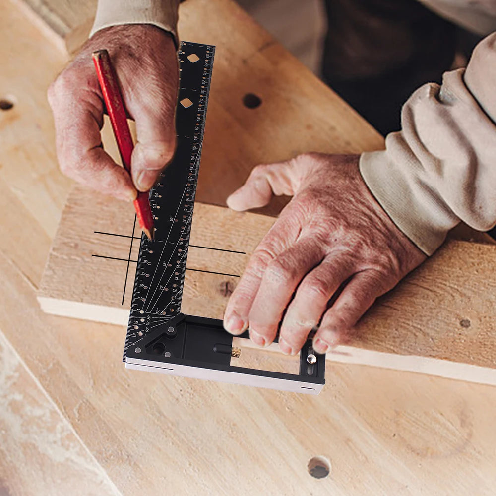 Woodworking Square Ruler - Right Angle Ruler Carpenter Square Layout Tool, Retractable Ledge, 30/40CM Multi-Angle Scribe Mark