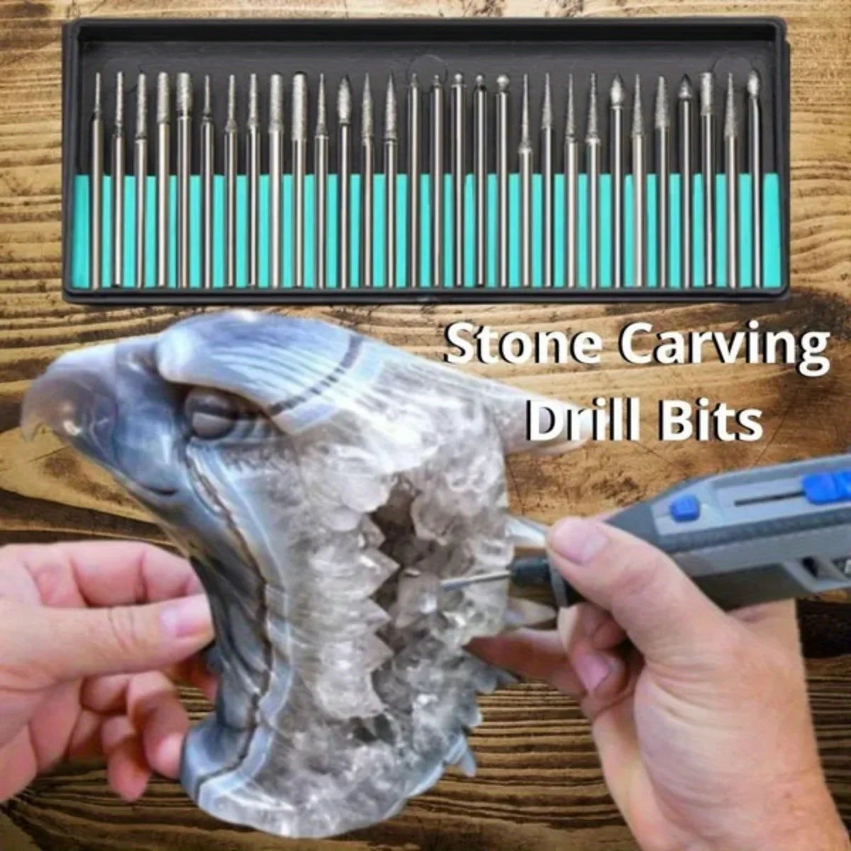 30pcs Diamond Drill Bits Set Stone Carving Rotary Tool Bits for Glass Ceramic Jewelry