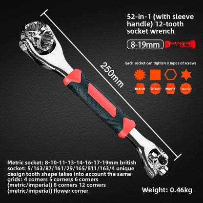52 in 1 Tools Socket Works Universal Ratchet Spline Bolts Sleeve Rotation Hand Tools 360 Degree Multipurpose Tiger Wrench
