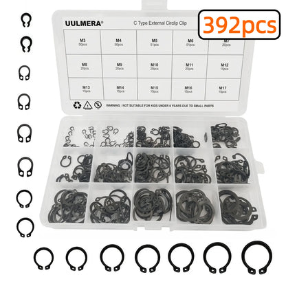 285/392/449Pcs M3-M25 Black Alloy Steel C Clip External Circlip Set Snap Ring Retaining Ring for Shaft Bearing Hardware