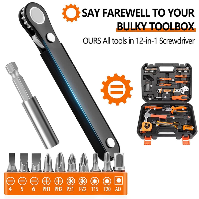 Right Angle Screwdriver Set Mini Ratcheting 90 Degree Offset Wrench Kit Pocket Tool for DIY Repair Low Profile Bit Socket