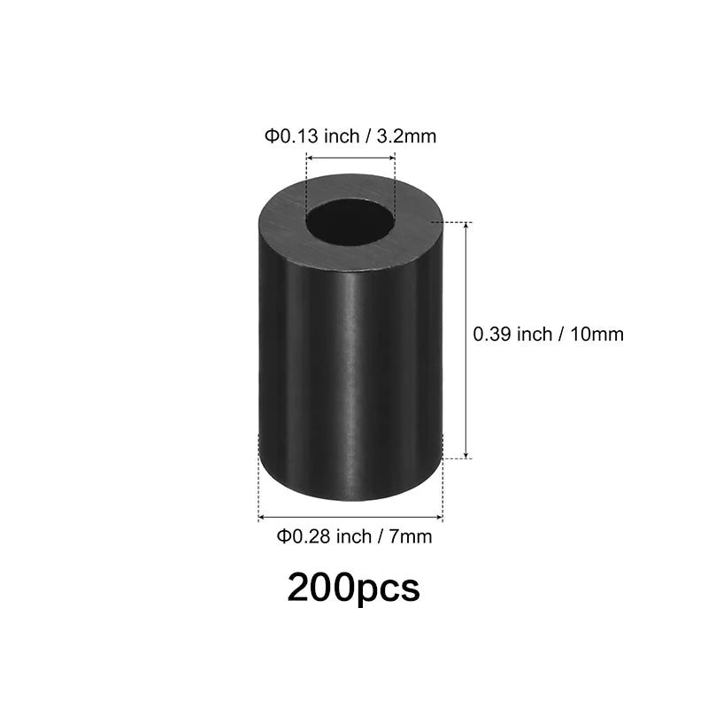 50-250 Pcs, Black Nylon Washers, 3.2mm ID 7mm OD 2-35mm Length Round Plastic Spacer Washer Standoff Non-Threaded for M3 Screws
